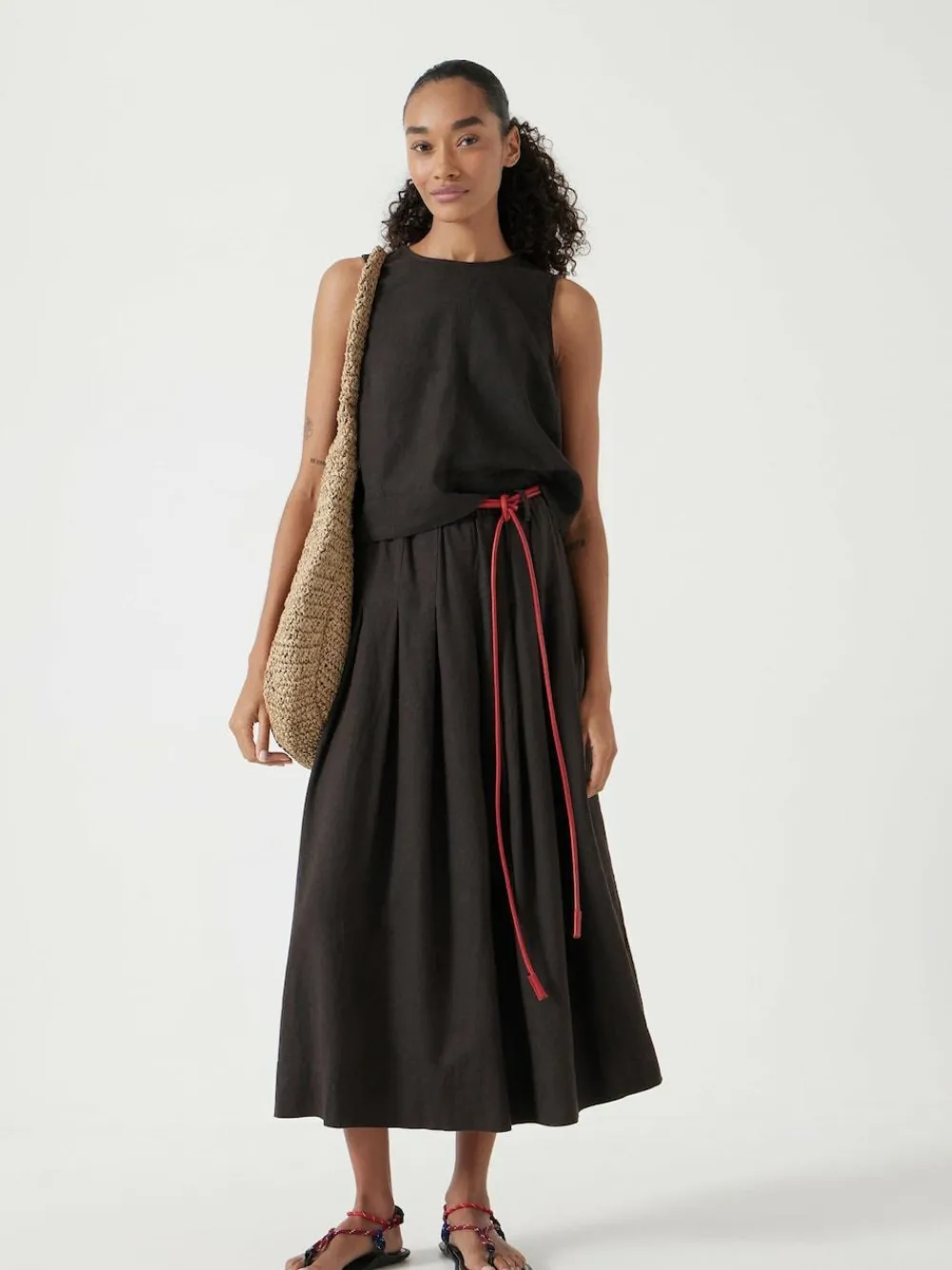 Hush Ivy Pleated Linen Blend Midi Skirt^Women Skirts
