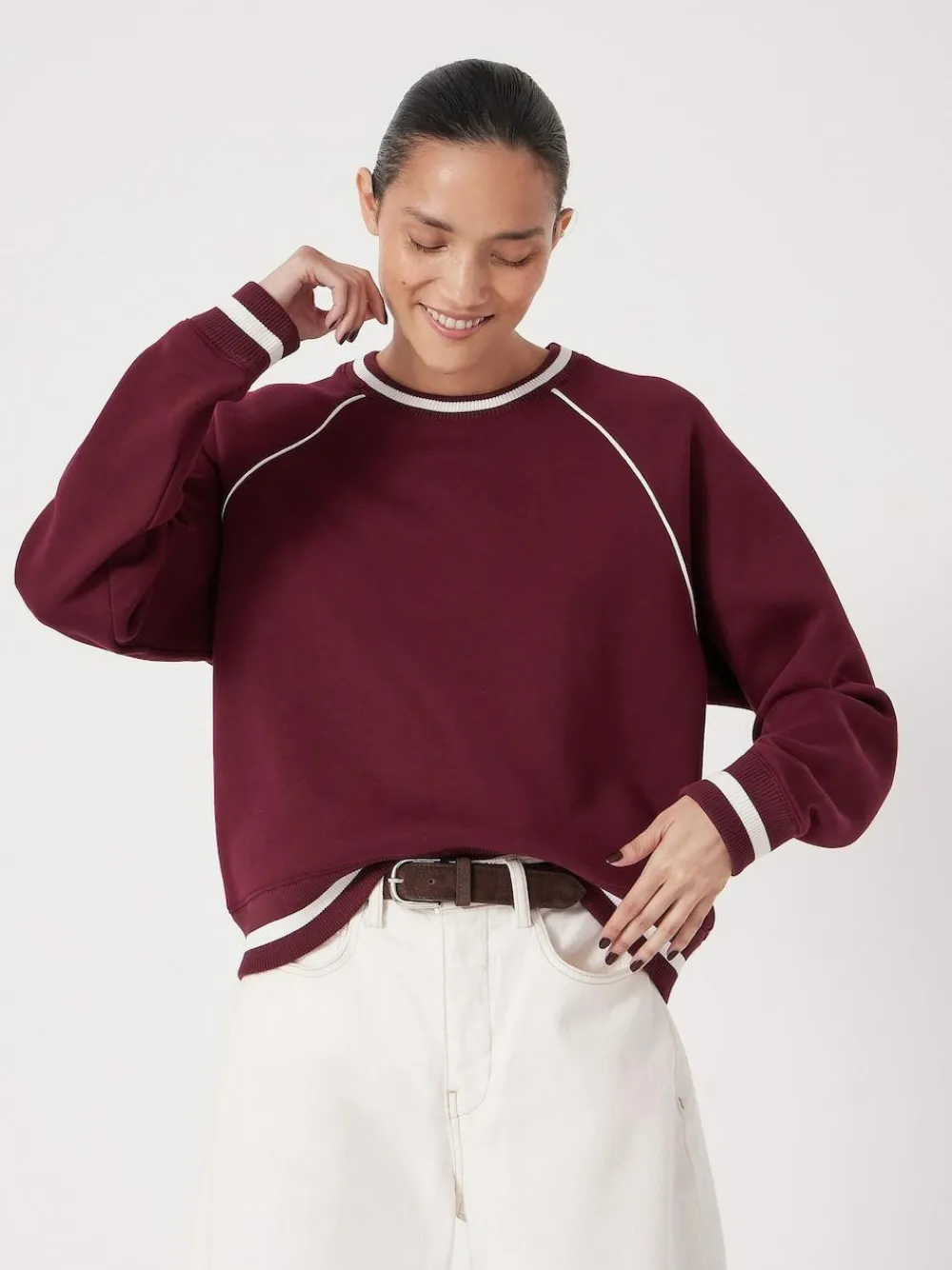 Hush Red Striped Rib Raglan Sweatshirt