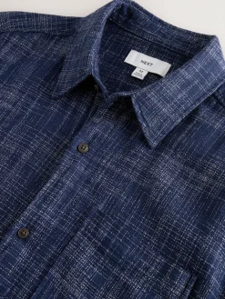 Next Indigo Blue Textured Crosshatch Short Sleeve Shirt