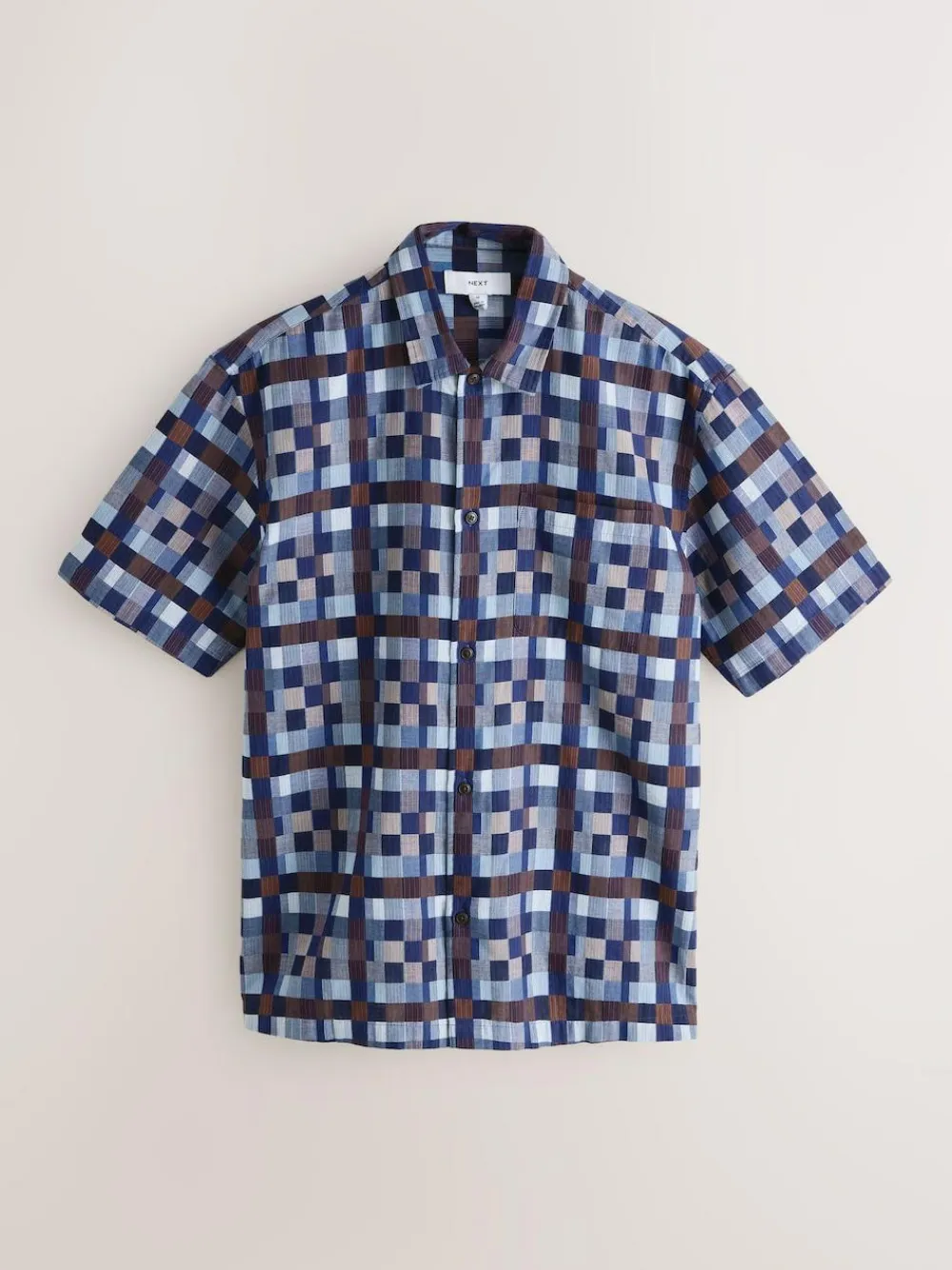 Best Next Indigo Blue Textured Patchwork Chambray Short Sleeve Shirt