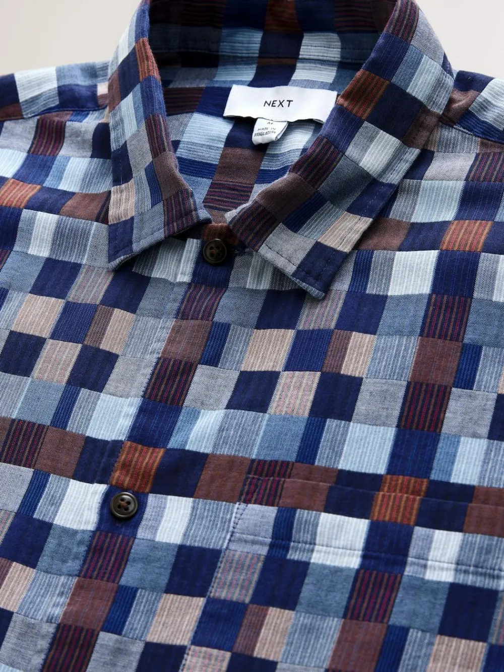 Best Next Indigo Blue Textured Patchwork Chambray Short Sleeve Shirt