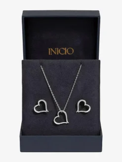 Inicio Silver Tone Heart Pendant Set^Women Jewellery