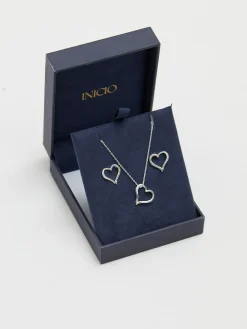 Inicio Silver Tone Heart Pendant Set^Women Jewellery