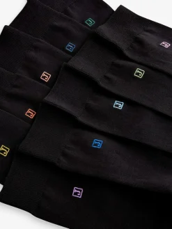 Discount Next Initials Black Embroidered Lasting Fresh Socks 10 Pack
