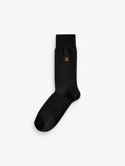 Discount Next Initials Black Embroidered Lasting Fresh Socks 10 Pack