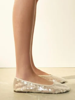 New Next Forever Comfort® Round Toe Sequin Ballerina Flats Ivory