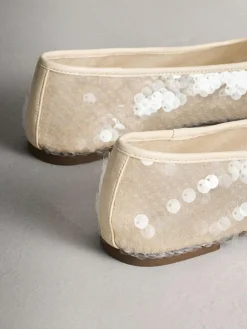 New Next Forever Comfort® Round Toe Sequin Ballerina Flats Ivory