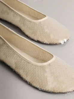 New Next Forever Comfort® Round Toe Sequin Ballerina Flats Ivory