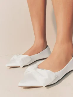 Outlet Next Ivory Forever Comfort® Wedding Point Toe Bow Bridal Ballet Shoes