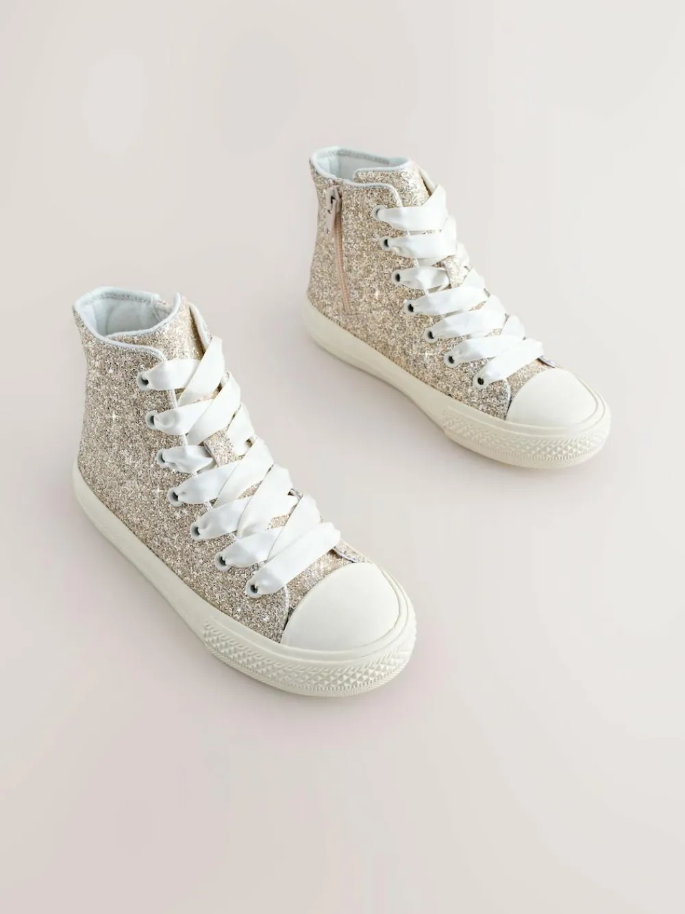 Next Ivory Glitter Lace-Up High Top Trainers^ Sneakers