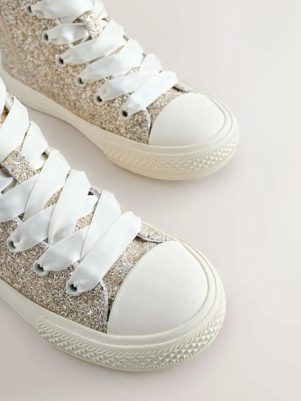 Next Ivory Glitter Lace-Up High Top Trainers^ Sneakers