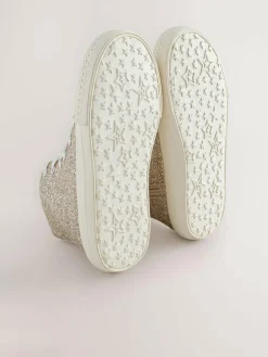 Next Ivory Glitter Lace-Up High Top Trainers^ Sneakers