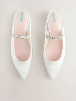 Next Ivory Wedding Point Toe Jewel Mary Jane Bridal Slingback Shoes^Women Flats