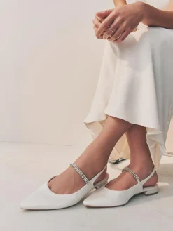 Next Ivory Wedding Point Toe Jewel Mary Jane Bridal Slingback Shoes^Women Flats