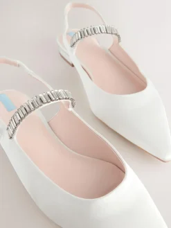 Next Ivory Wedding Point Toe Jewel Mary Jane Bridal Slingback Shoes^Women Flats