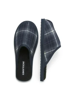 Discount JACK & JONES Blue Check Fleece Lined Mule Slippers