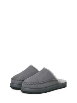 Outlet JACK & JONES Fleece Lined Stitch Detail Mule Slippers Grey