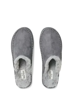 Outlet JACK & JONES Fleece Lined Stitch Detail Mule Slippers Grey