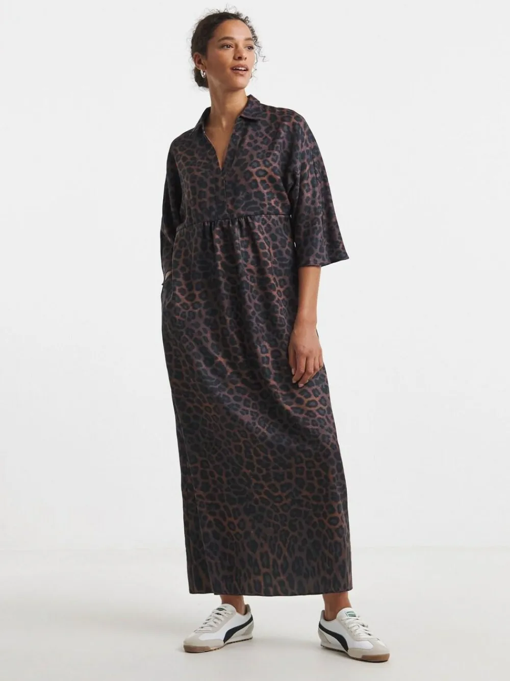 JD Williams Animal Collarless Placket 3/4 Sleeve Smock Dress^Women Maxi Dresses