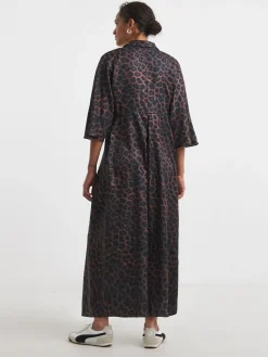 JD Williams Animal Collarless Placket 3/4 Sleeve Smock Dress^Women Maxi Dresses