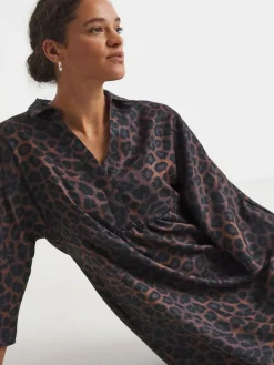 JD Williams Animal Collarless Placket 3/4 Sleeve Smock Dress^Women Maxi Dresses