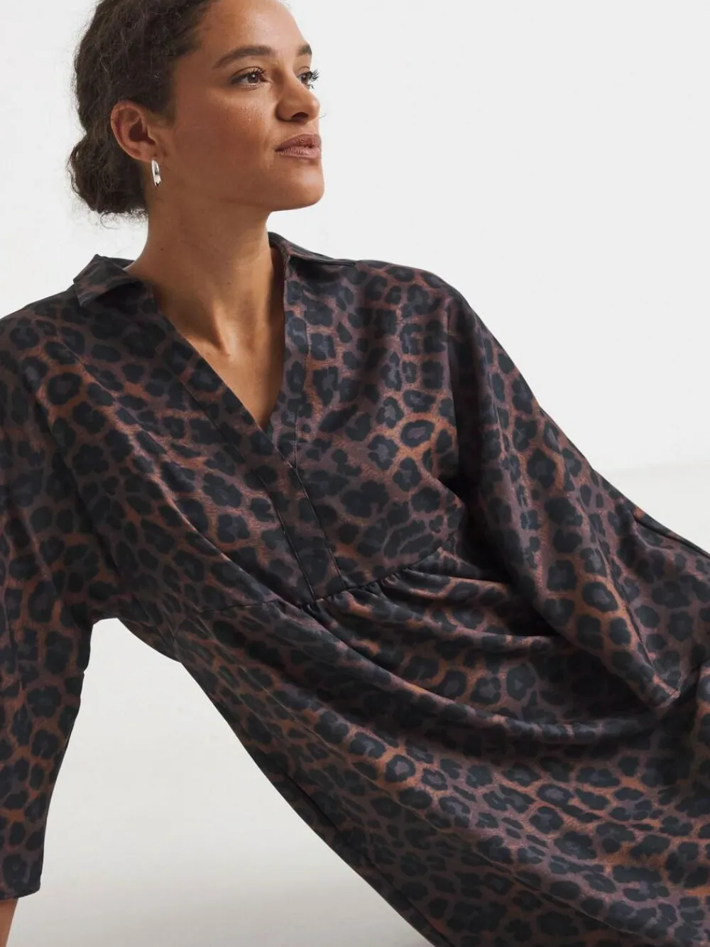 JD Williams Animal Collarless Placket 3/4 Sleeve Smock Dress^Women Maxi Dresses