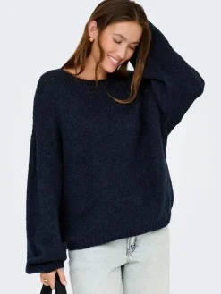 Online JDY Blue Slouchy Oversized Reversible Wide Sleeve Jumper