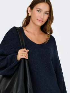 Online JDY Blue Slouchy Oversized Reversible Wide Sleeve Jumper