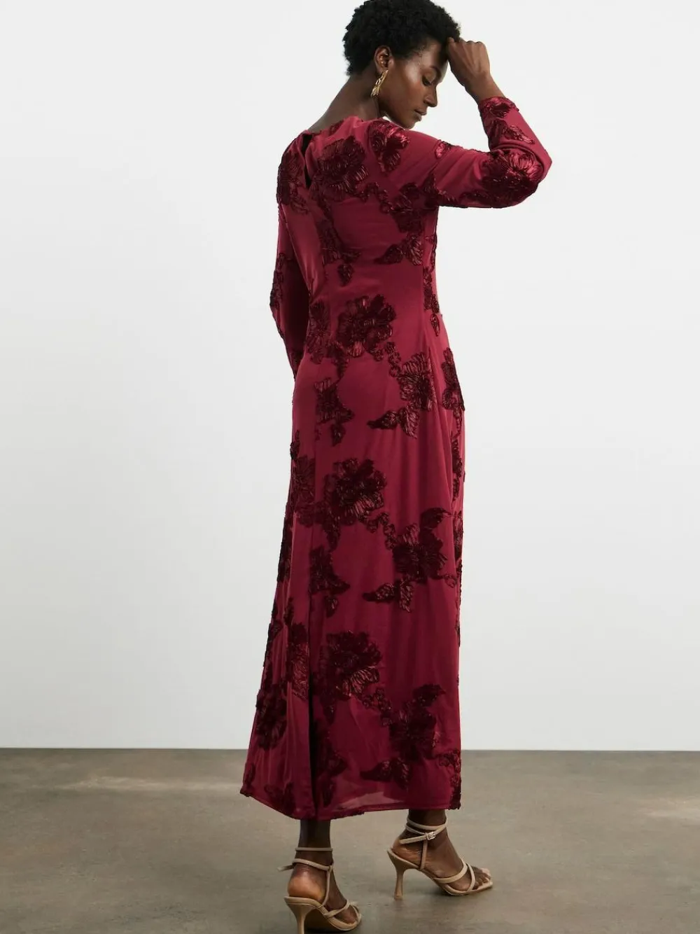 Joanna Hope Burgundy Red Magisculpt Textured Floral Maxi Dress^Women Occasion Dresses|Midi Dresses