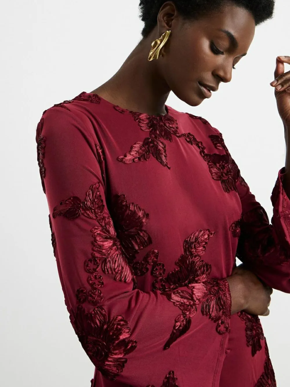 Joanna Hope Burgundy Red Magisculpt Textured Floral Maxi Dress^Women Occasion Dresses|Midi Dresses