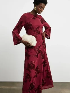 Joanna Hope Burgundy Red Magisculpt Textured Floral Maxi Dress^Women Occasion Dresses|Midi Dresses