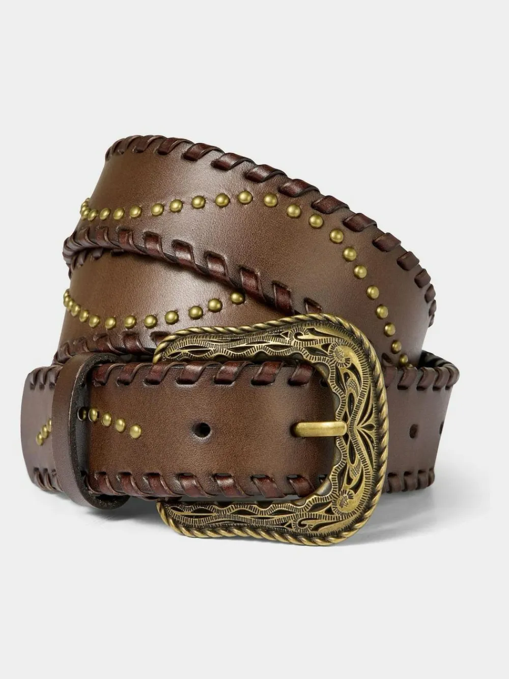 Joe Browns Brown Patterned Leather Belt With Gold Buckle & Studs Earrings^Women Belts