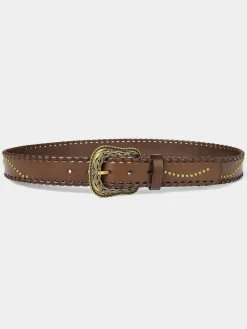 Joe Browns Brown Patterned Leather Belt With Gold Buckle & Studs Earrings^Women Belts