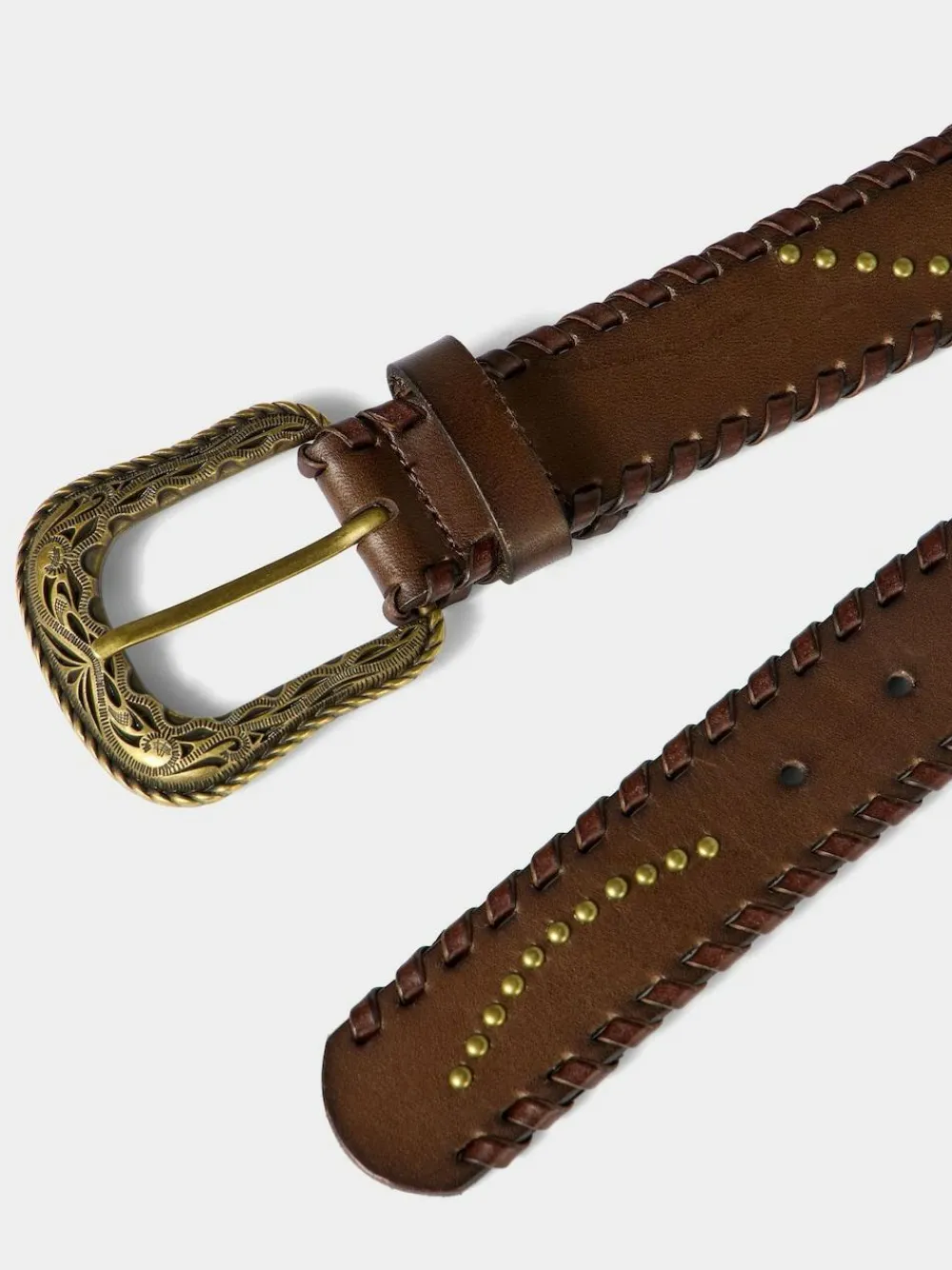 Joe Browns Brown Patterned Leather Belt With Gold Buckle & Studs Earrings^Women Belts