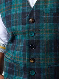 Joe Browns Green Contrast Buttons Check Trim Tailored Waistcoat^ Vests