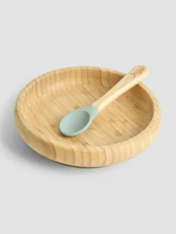Jojo Maman Bébé Bamboo Plate with Suction & Spoon^ Dinner Sets & Pasta Bowls