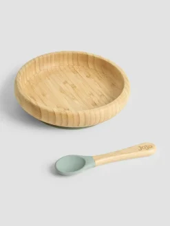 Jojo Maman Bébé Bamboo Plate with Suction & Spoon^ Dinner Sets & Pasta Bowls