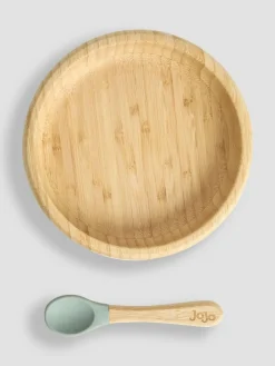 Jojo Maman Bébé Bamboo Plate with Suction & Spoon^ Dinner Sets & Pasta Bowls