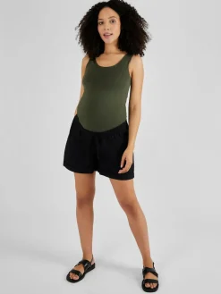 New Jojo Maman Bébé Linen Blend Drawstring Waist Maternity Shorts Black