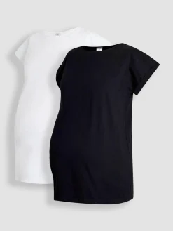 Sale Jojo Maman Bébé Black 2-Pack Boyfriend Maternity Cotton T-Shirts