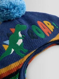 Clearance Jojo Maman Bébé Blue Dino Cosy Pom Pom Rib Hat