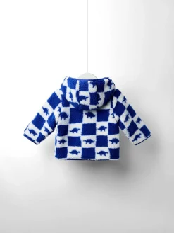 Hot Jojo Maman Bébé Hooded Teddy Fleece Jacket Blue Dino