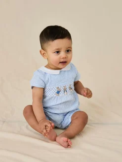 Jojo Maman Bébé Blue Embroidered Smock Romper^ Rompers & Overalls