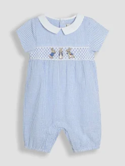 Jojo Maman Bébé Blue Embroidered Smock Romper^ Rompers & Overalls