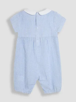 Jojo Maman Bébé Blue Embroidered Smock Romper^ Rompers & Overalls