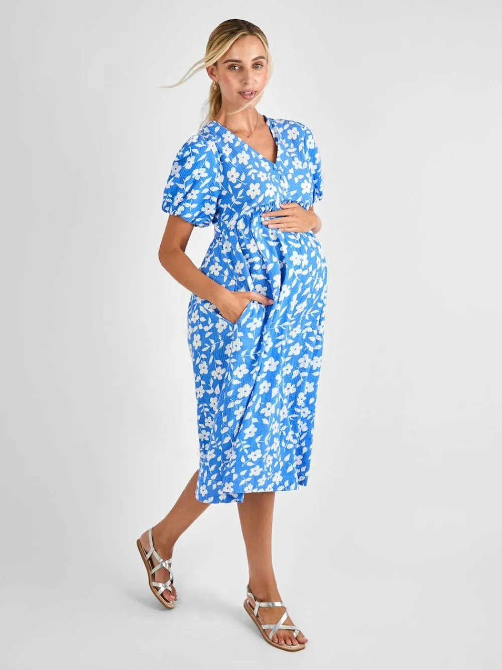 Jojo Maman Bébé Blue Floral Print Maternity Midi Dress^Women Midi Dresses|Dresses