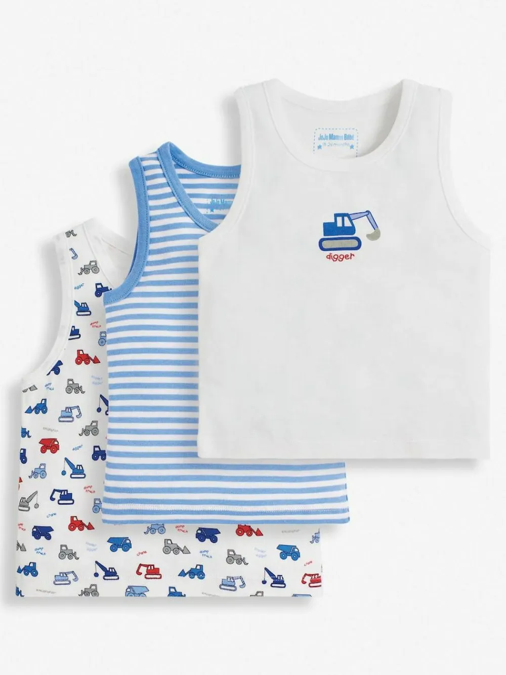 Jojo Maman Bébé Blue 3-Pack Digger Boys' Vest Set^BOY Vests|Vests