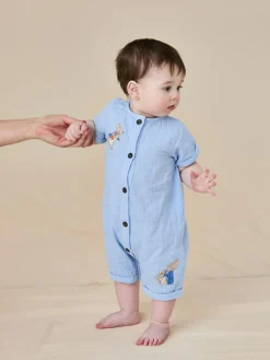 Jojo Maman Bébé Blue Peter Rabbit™ Cheesecloth Button Front 100% Cotton Romper^ Rompers & Overalls