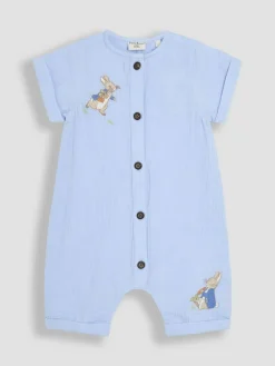 Jojo Maman Bébé Blue Peter Rabbit™ Cheesecloth Button Front 100% Cotton Romper^ Rompers & Overalls