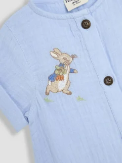 Jojo Maman Bébé Blue Peter Rabbit™ Cheesecloth Button Front 100% Cotton Romper^ Rompers & Overalls